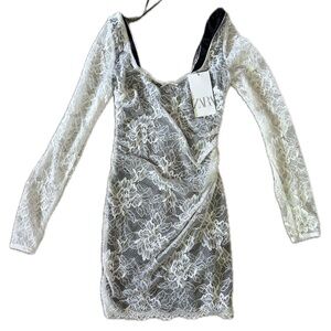 Zara Silver Ruched Long Sleeve Bodycon Dress